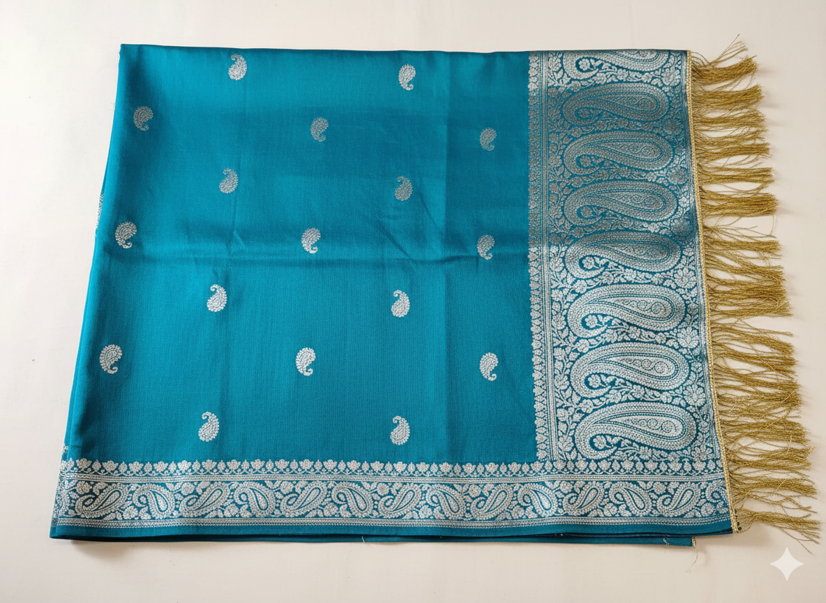 Blue HANDWOVEN Banarasi Silk Stole