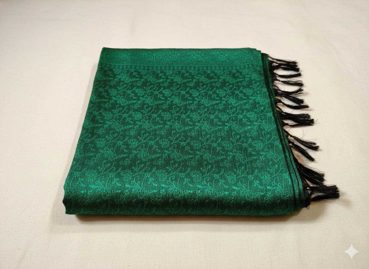 HANDWOVEN Emerald Green Pure Silk Banarasi Weave Stole