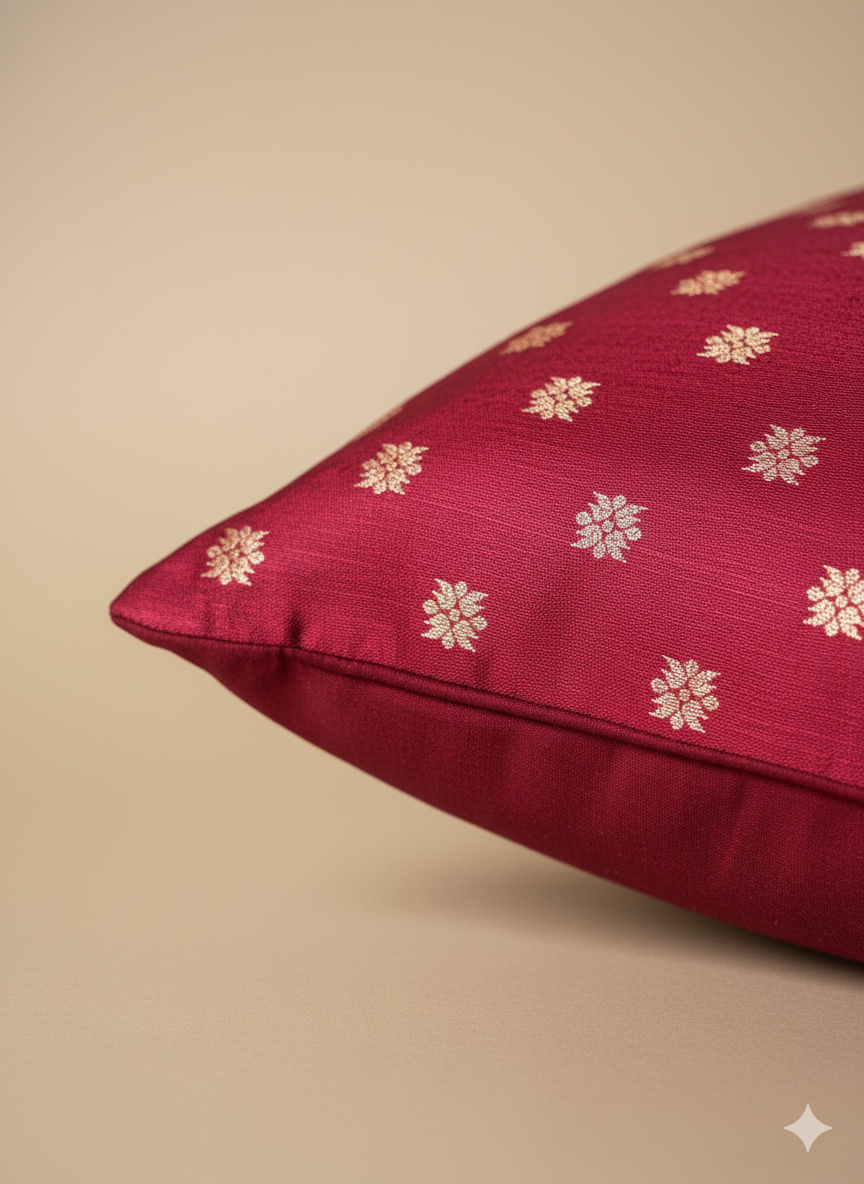 HANDWOVEN Silk Cushion Cover with Zari work 16 by 16 inch