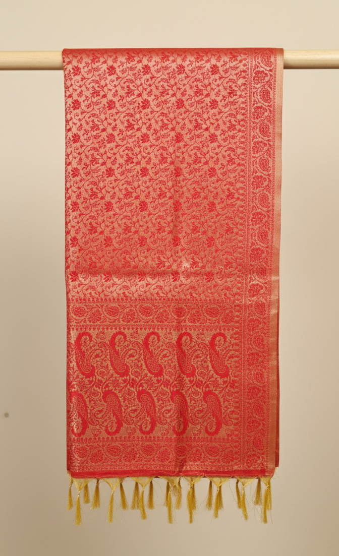 Coral feather silk stole handcrafted gift for women India