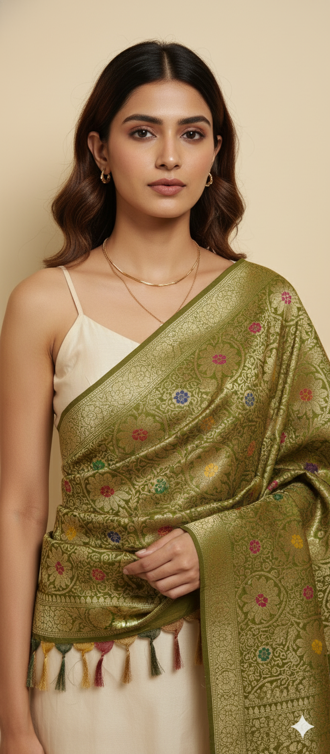 Sky Aura Pastels Banarasi Weave Silk Dupatta