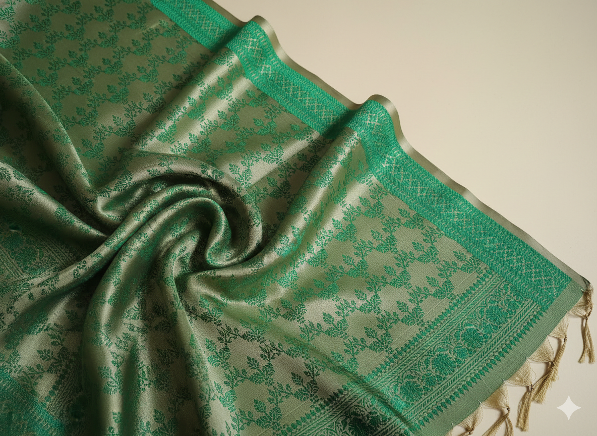 Olive Green Woven Silk Stole