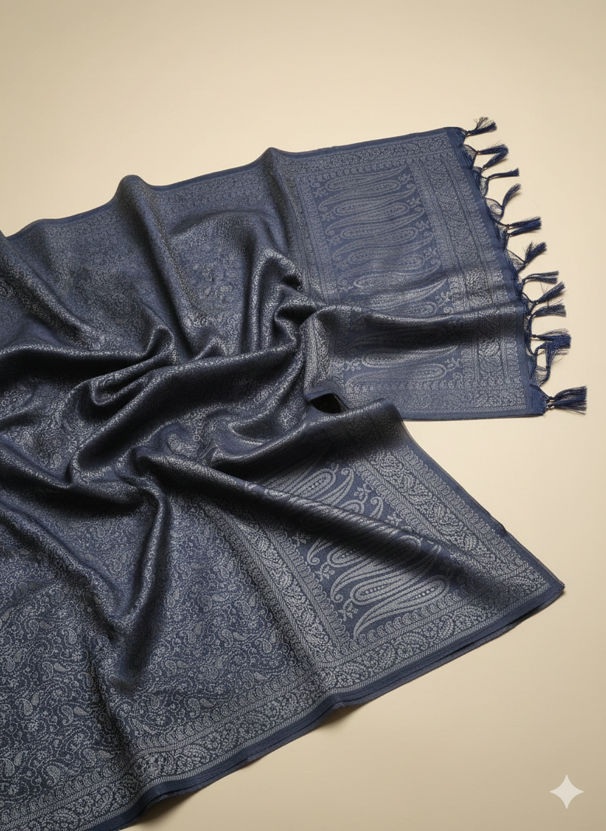 Grey Banarasi Weave Silk Stole