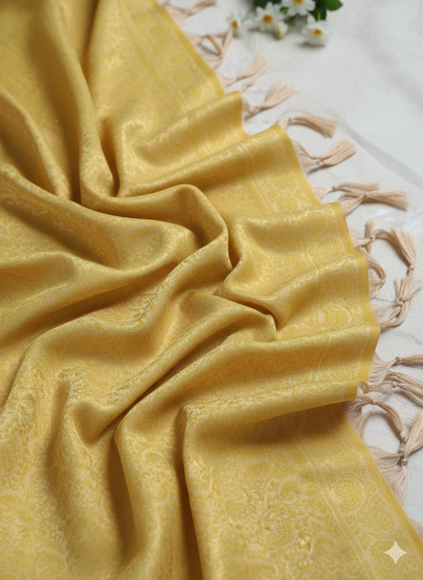 Lemon Yellow Banarasi Silk Stole