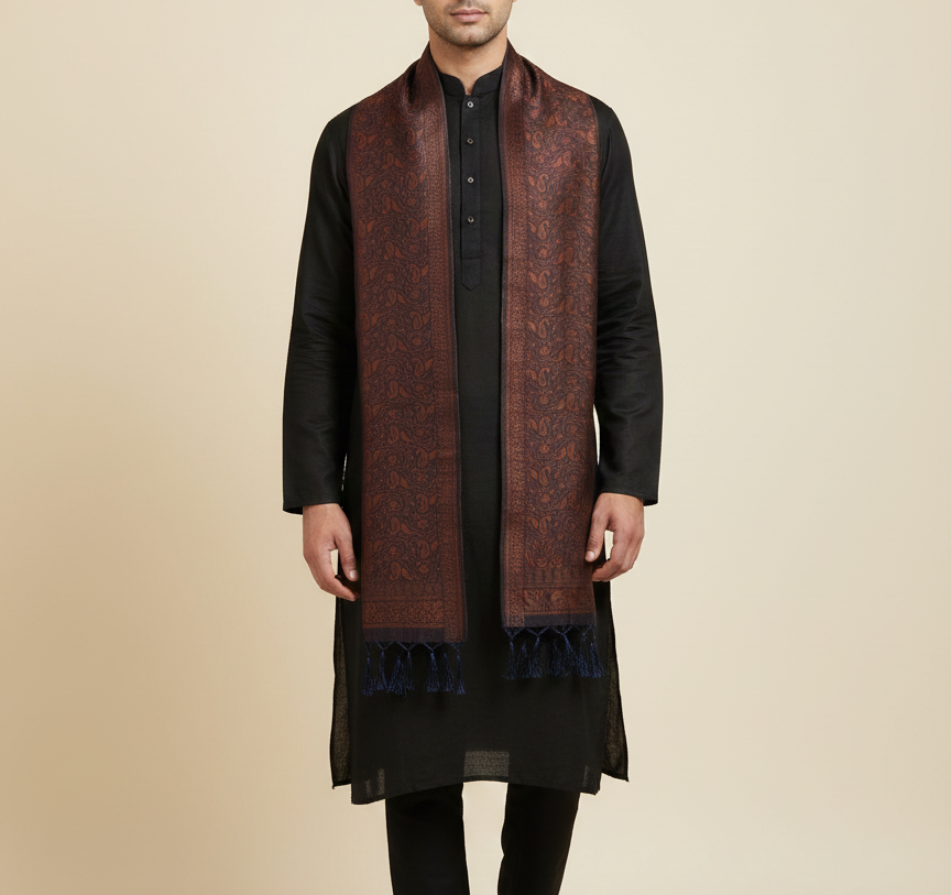 Handwoven Banarasi silk stole for men - auspicious ethnic stole for puja India
