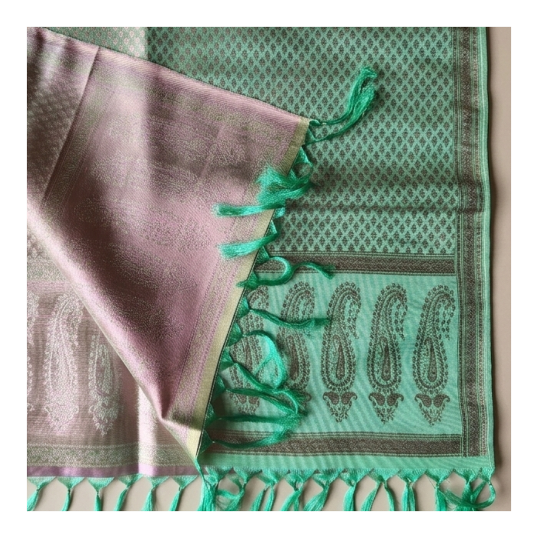 Authentic HANDWOVEN Pure silk banarasi weave stole in mint green