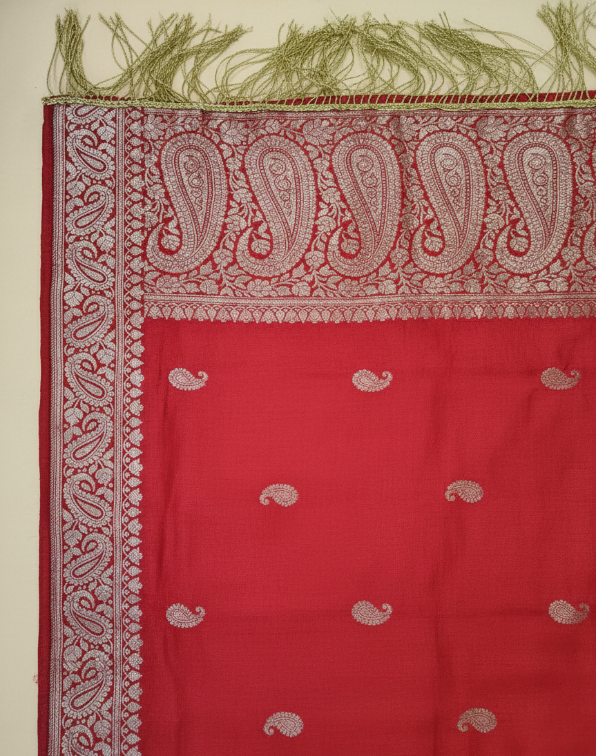 Pure red Banarasi silk stole displayed - wedding gift idea