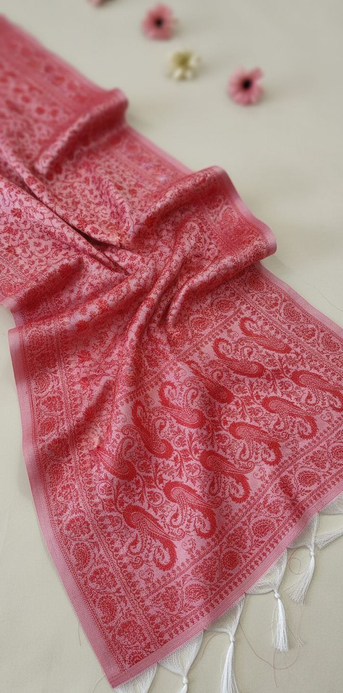 Mughal Paisley design Bright Pnk Banarasi Silk Stoles for Bridesmaid for Indian Wedding