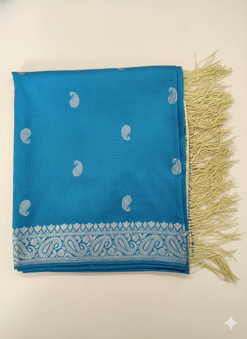 Blue HANDWOVEN Banarasi Silk Stole