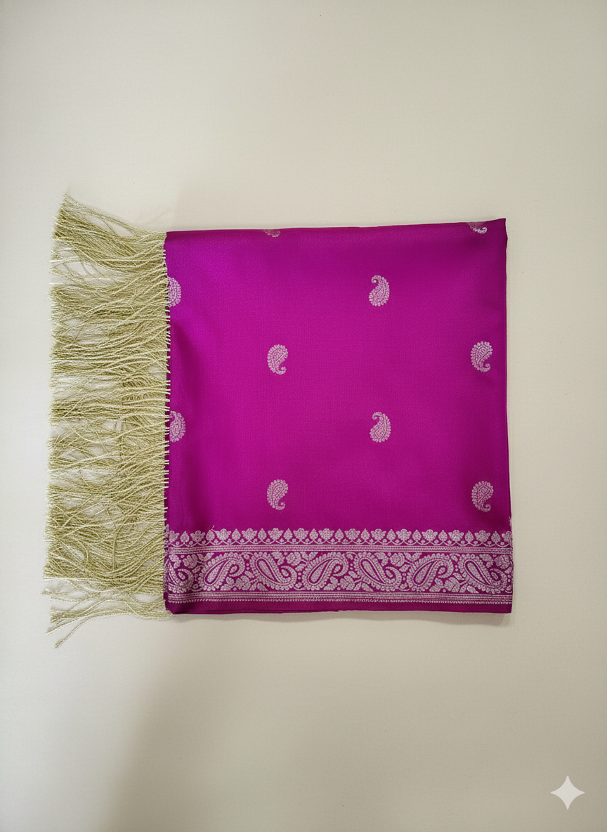 Purple HANDWOVEN Banarasi Silk Stole with zari work