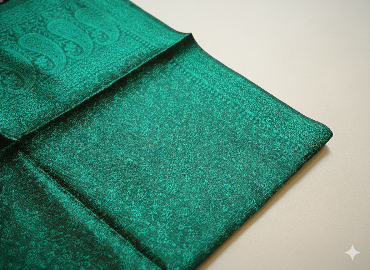 HANDWOVEN Emerald Green Pure Silk Banarasi Weave Stole