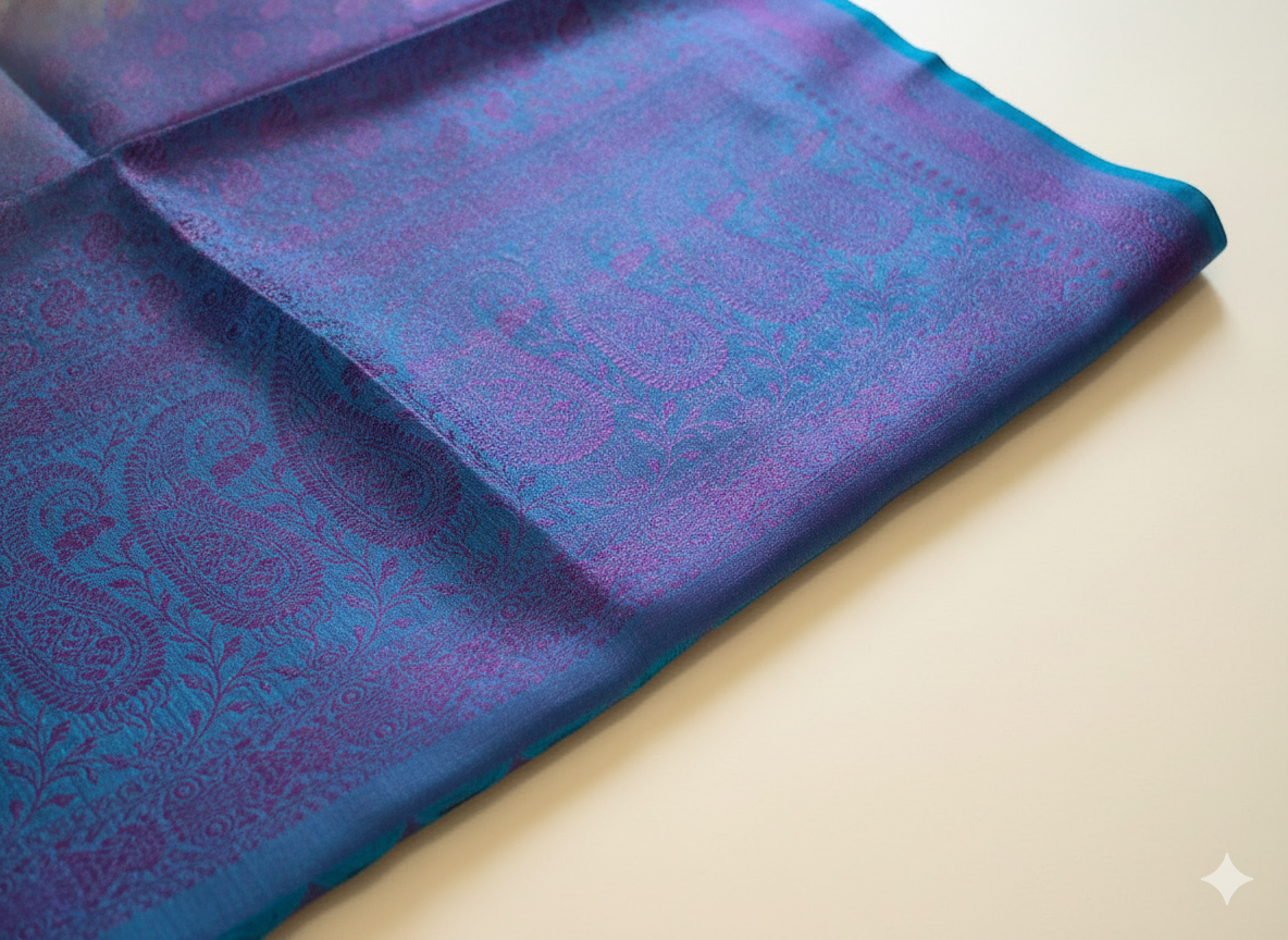 HANDWOVEN Pure silk banarasi weave stole in vibrant purple