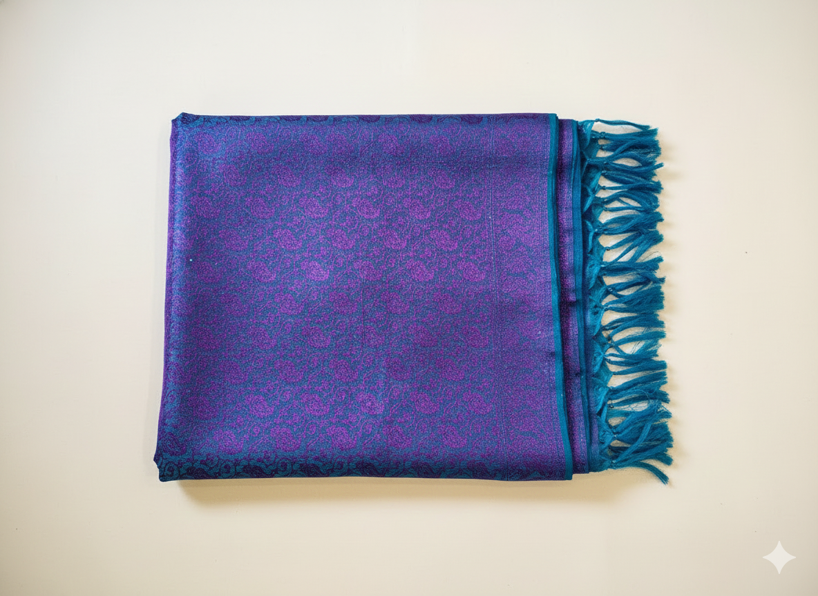 HANDWOVEN Pure silk banarasi weave stole in vibrant purple