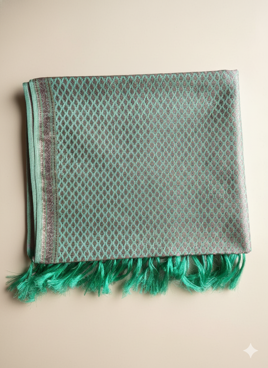 Authentic HANDWOVEN Pure silk banarasi weave stole in mint green
