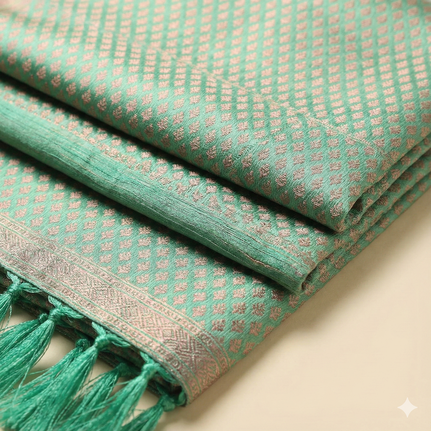 Authentic HANDWOVEN Pure silk banarasi weave stole in mint green