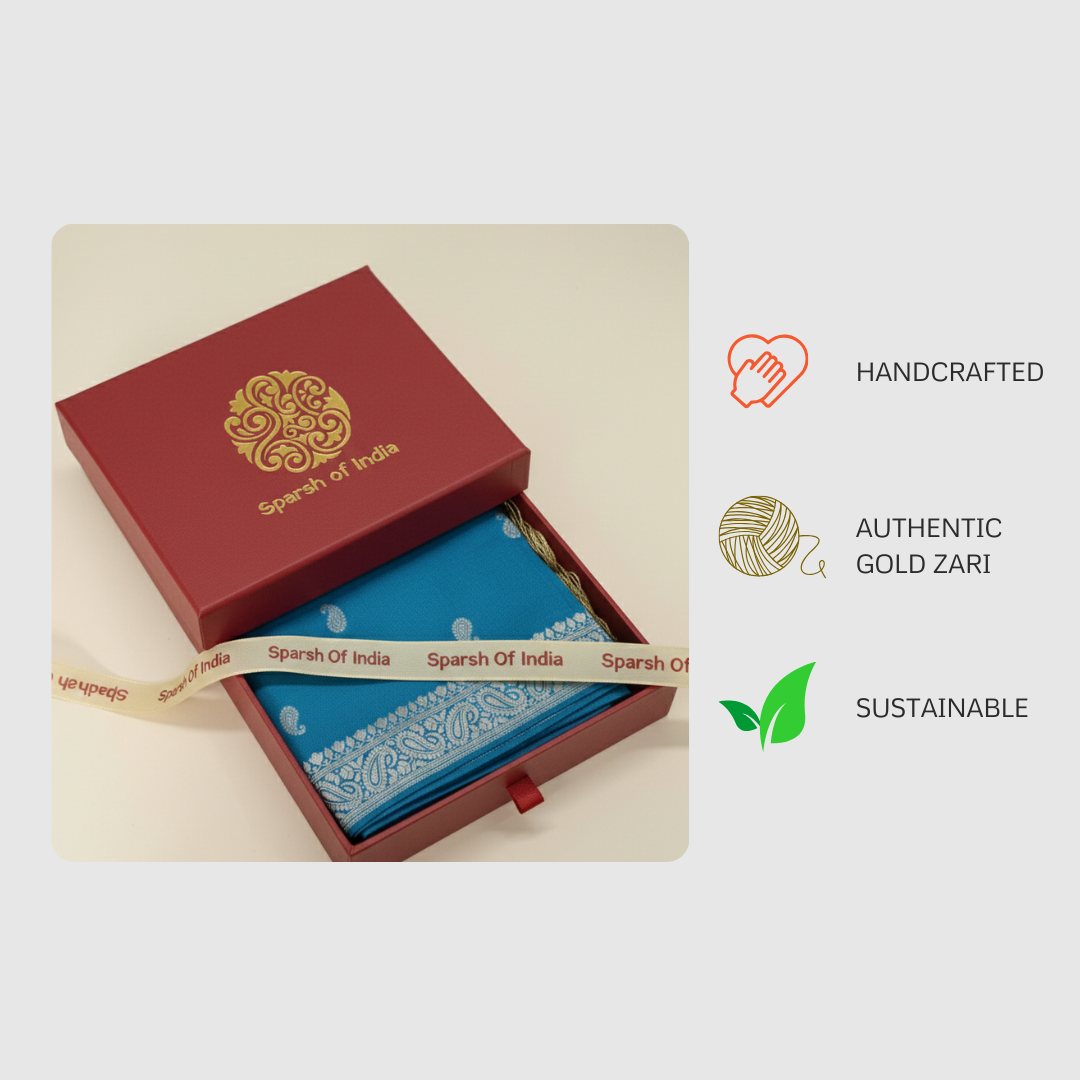 Handwoven Banarasi Pure Silk Zari Stole – A Heritage Indian Craft