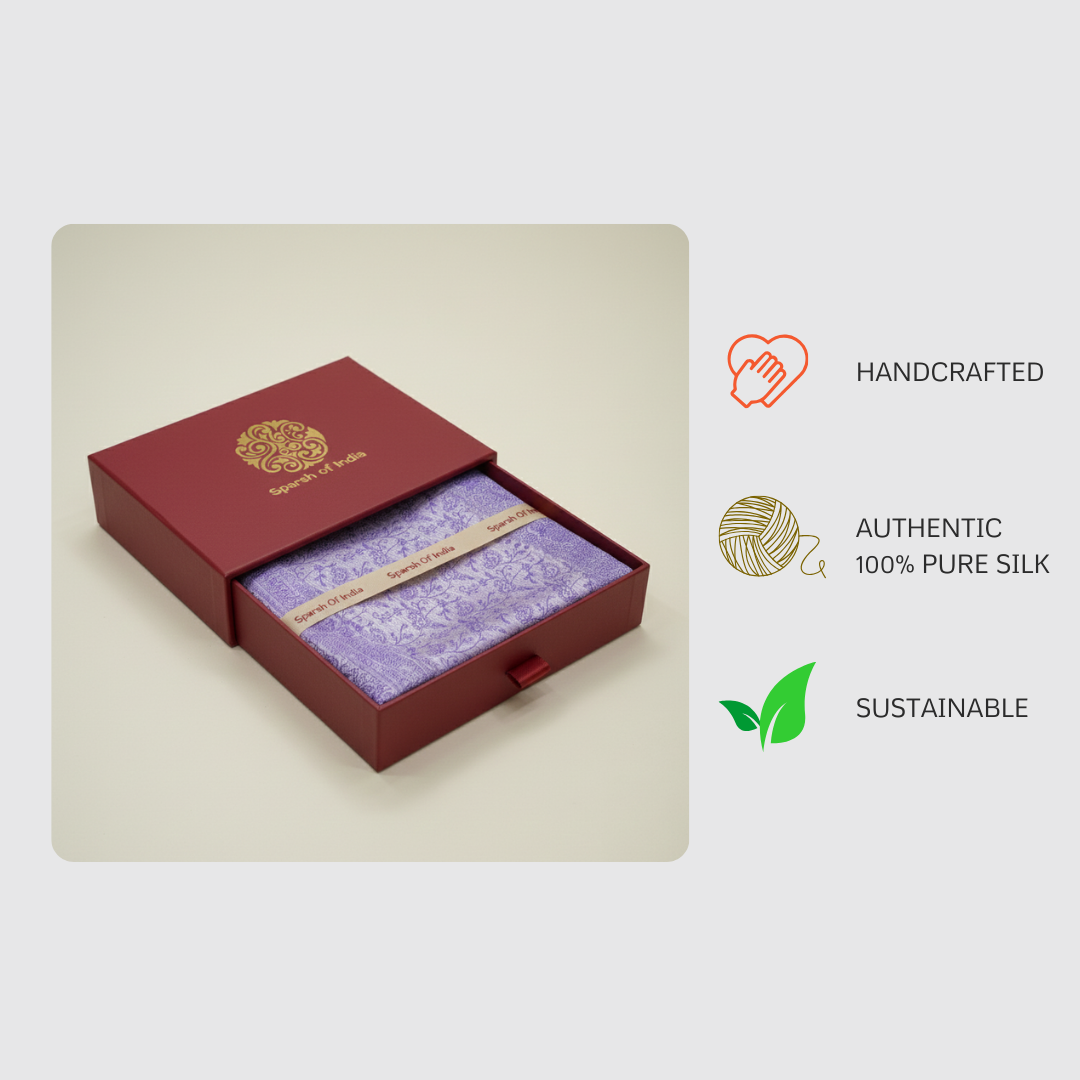 Lavender HANDWOVEN Pure silk banarasi weave stole