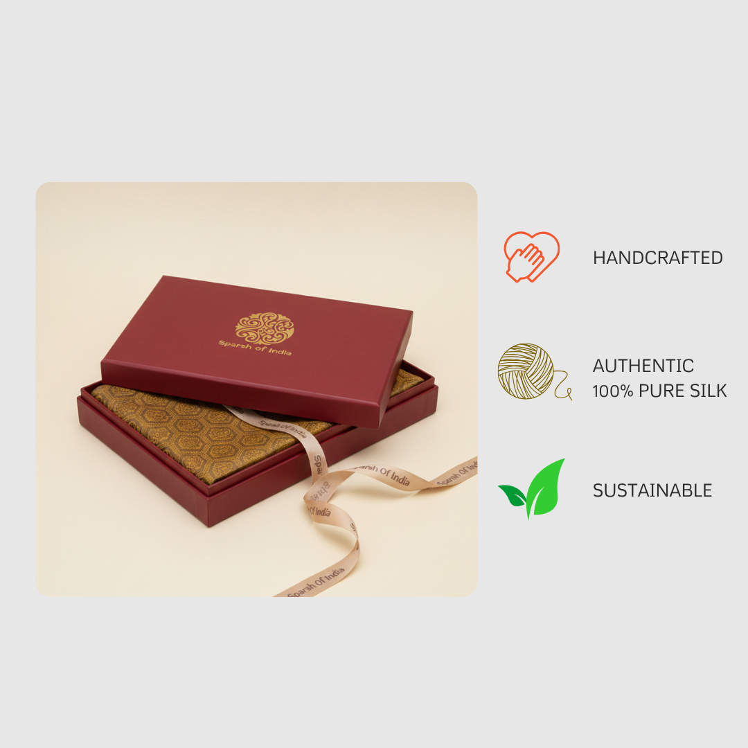 Mocha Gold Banarasi Pure Silk Stole - Premium Executive Gift