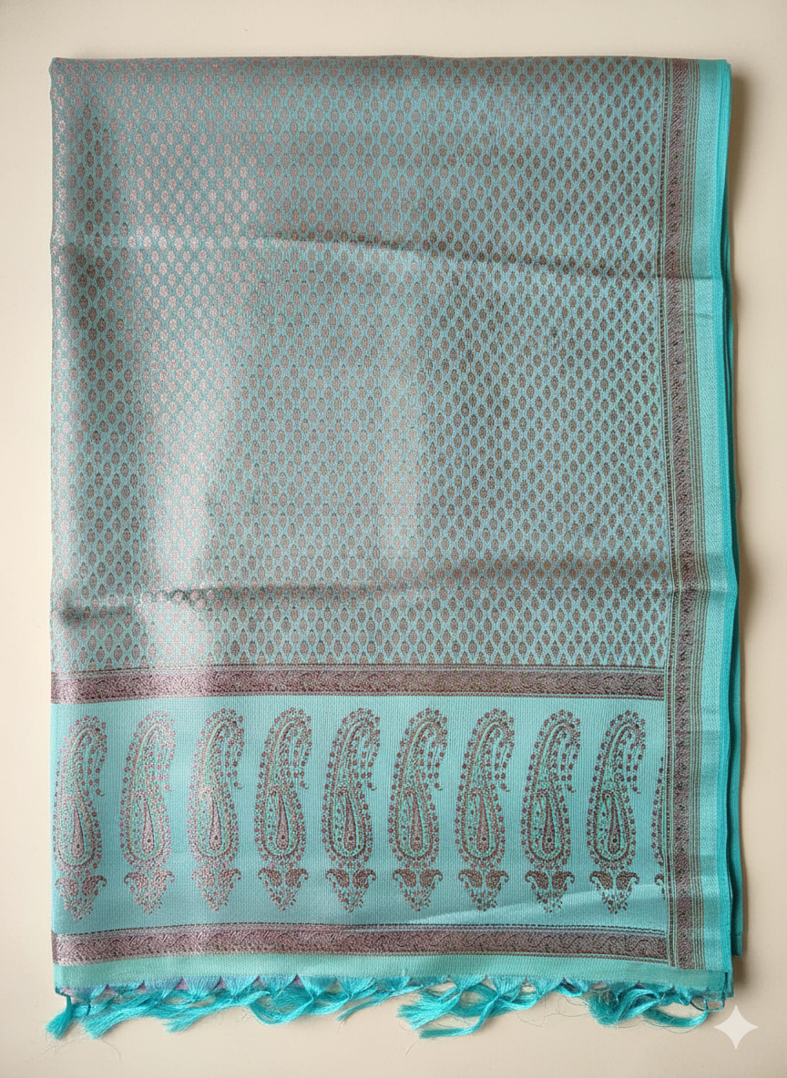 HANDWOVEN Pure silk banarasi weave stole in pastel blue