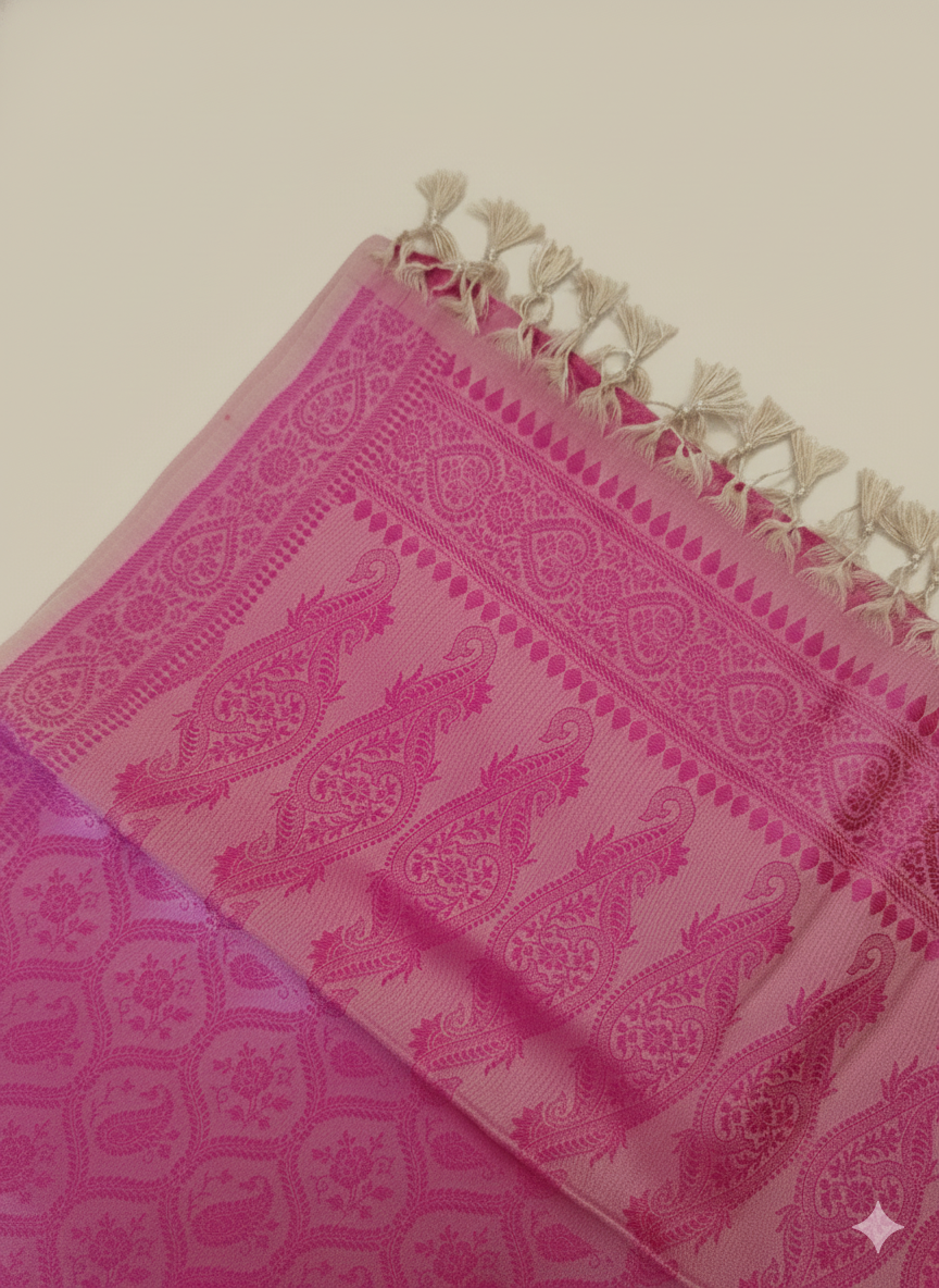 HANDWOVEN Pure silk banarasi weave stole in Pastel Pink