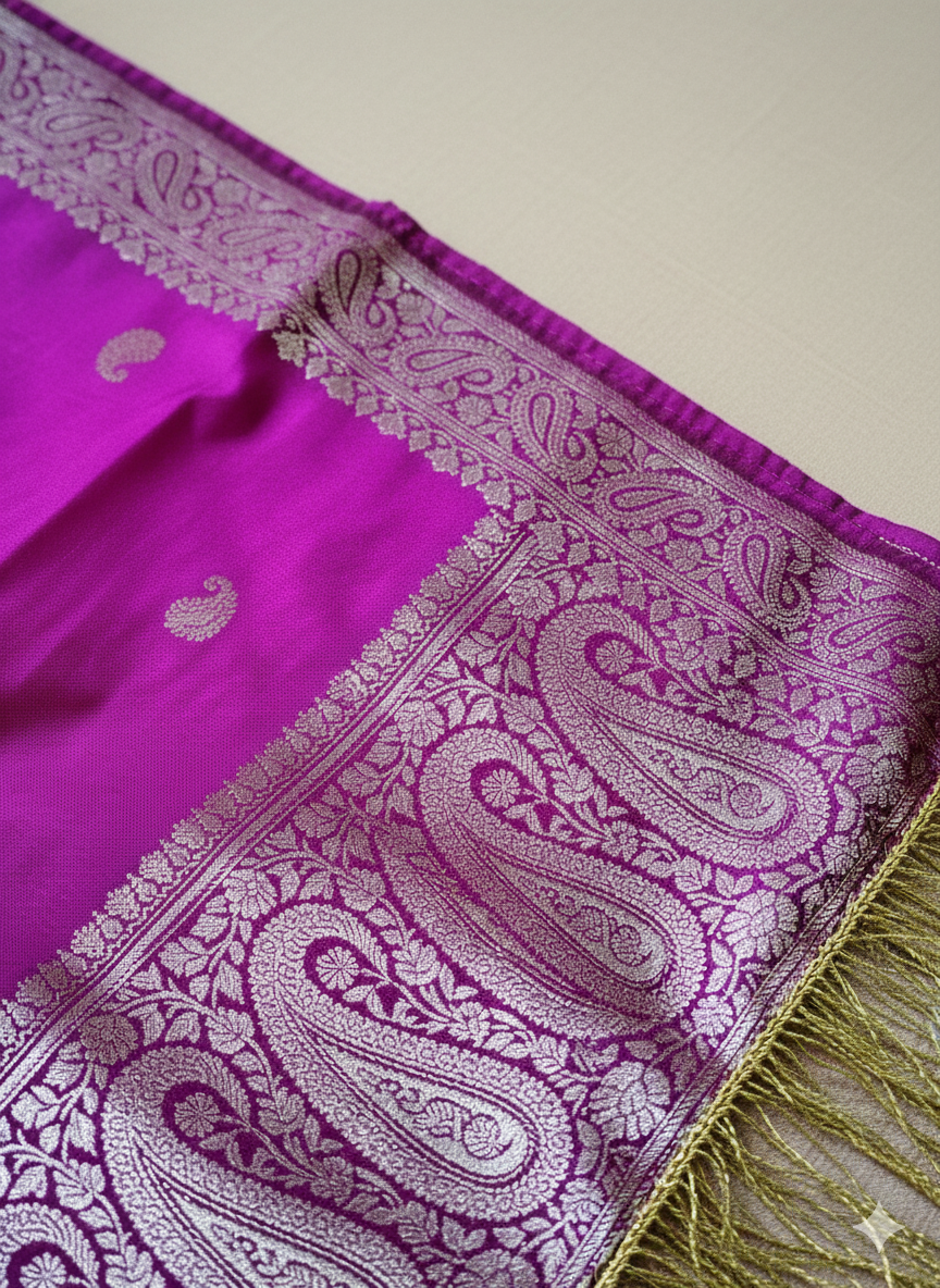 Purple HANDWOVEN Banarasi Silk Stole with zari work