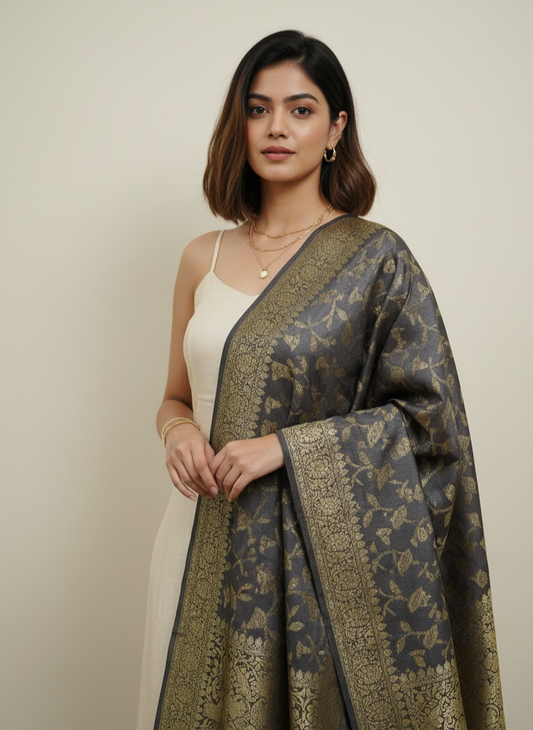Moonlit Veil Banarasi Weave Silk Dupatta