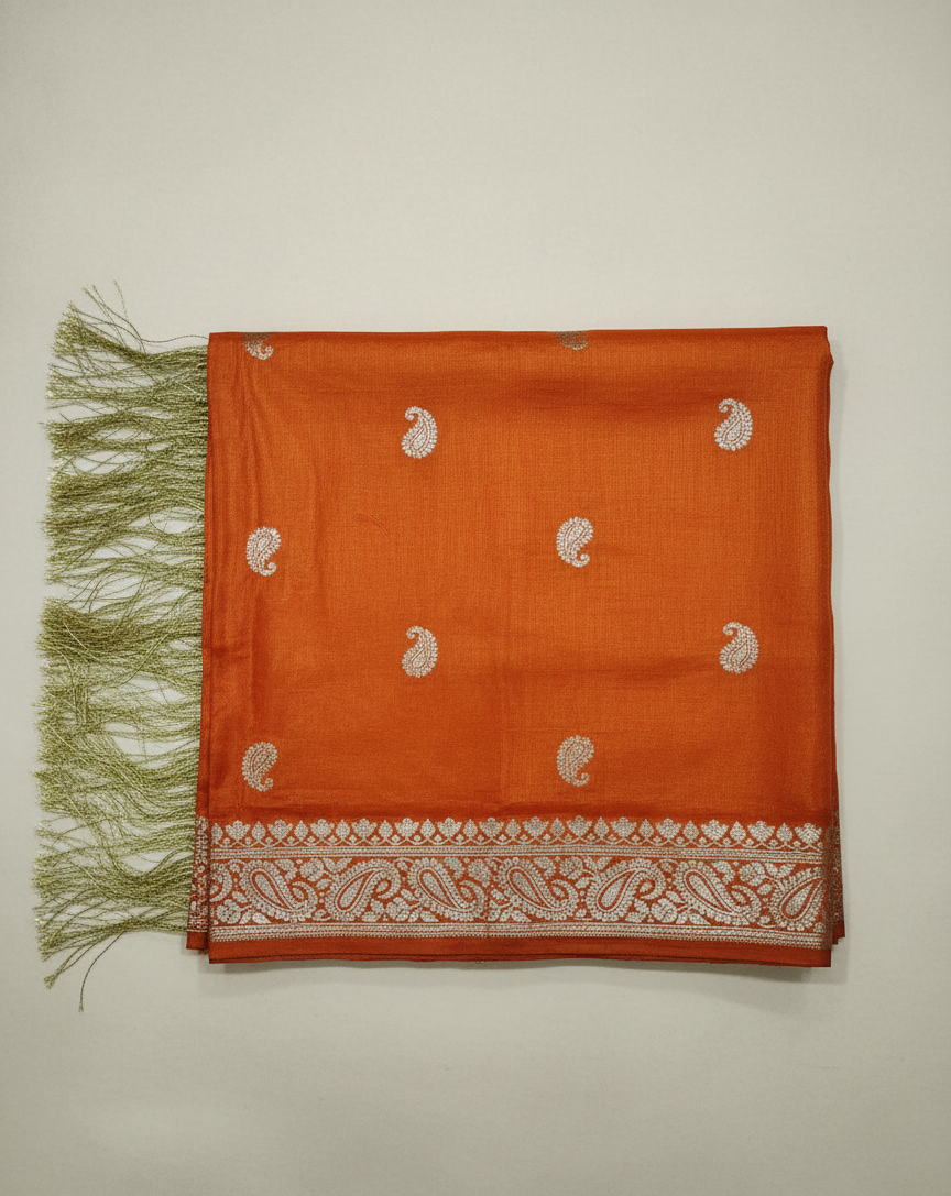 HANDLOOM Weaving 100% Pure Silk Zari Safron Banarasi Stole