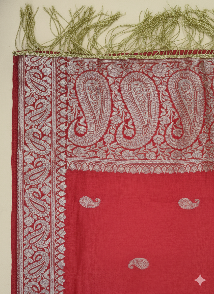 Red HANDWOVEN Banarasi Silk Stole with zari work