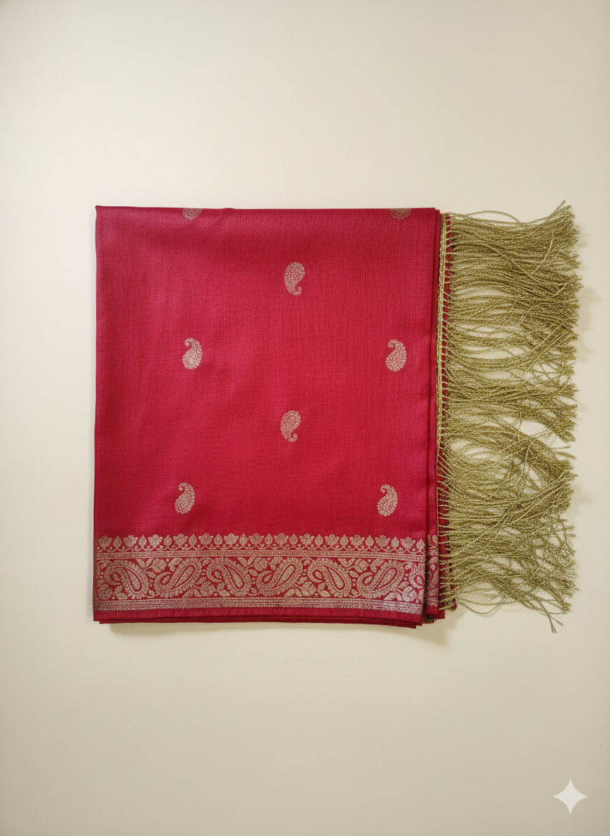 Red HANDWOVEN Banarasi Silk Stole with zari work