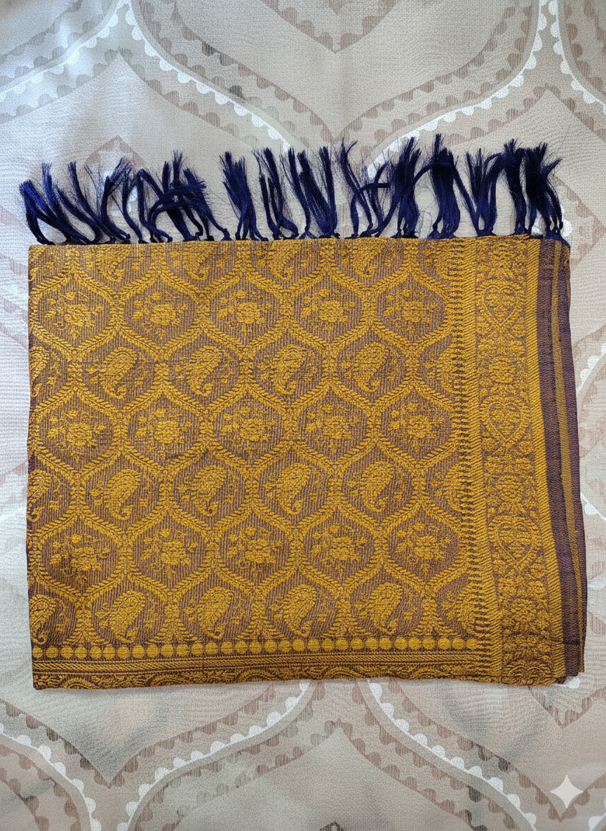 Artisanal mocha gold Banarasi silk stole - meaningful NRI gift for someone going abroad
