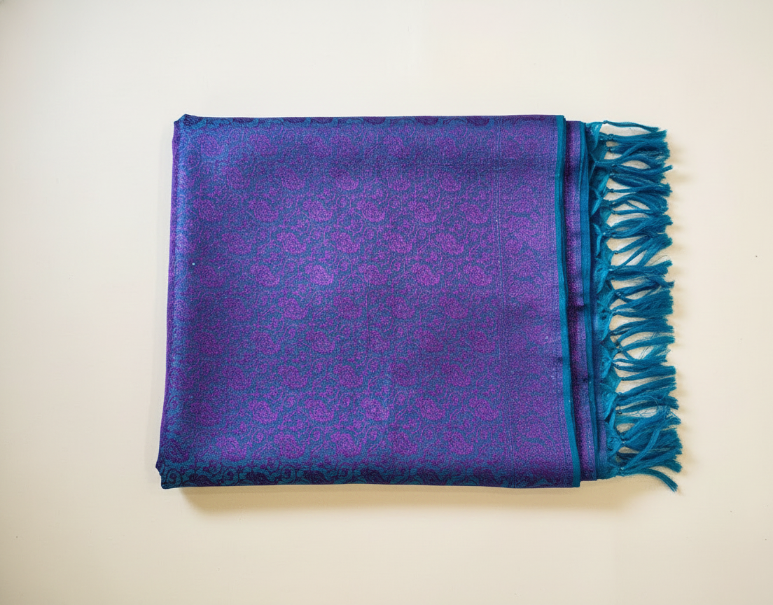 Artisanal vibrant purple Banarasi silk stole - meaningful NRI gift for someone going abroad
