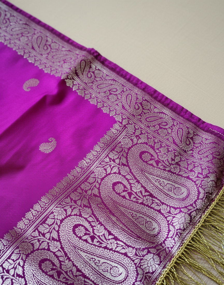 Authentic Handloom Banarasi Silk Stole with Zari Work for Bridesmaid Welcome Hamper