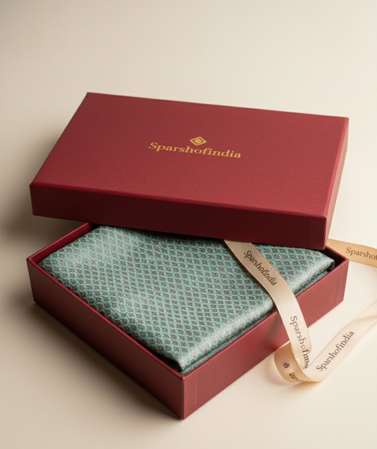 Authentic HANDWOVEN Pure silk banarasi weave stole in mint green