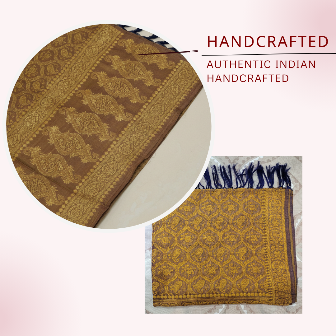Mocha Gold Banarasi Pure Silk Stole - Premium Executive Gift
