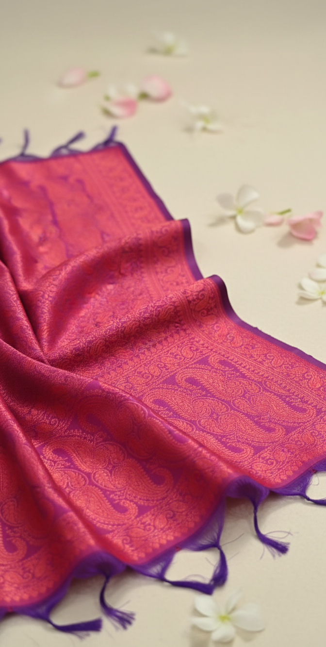 Mughal Floral design Maroon Banarasi Silk Stoles for Bridesmaid for Indian Wedding