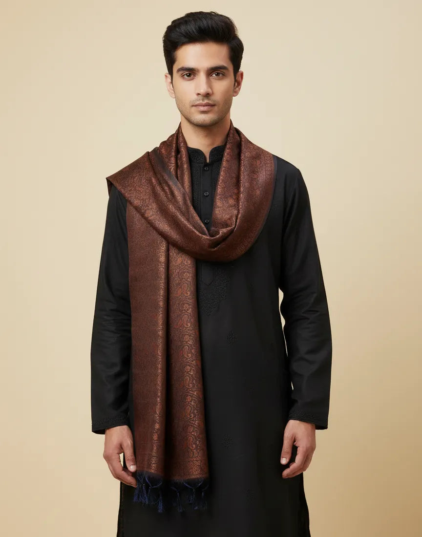 Banarasi silk stole for men - puja and wedding kurta stole handwoven in Kashi Banaras
