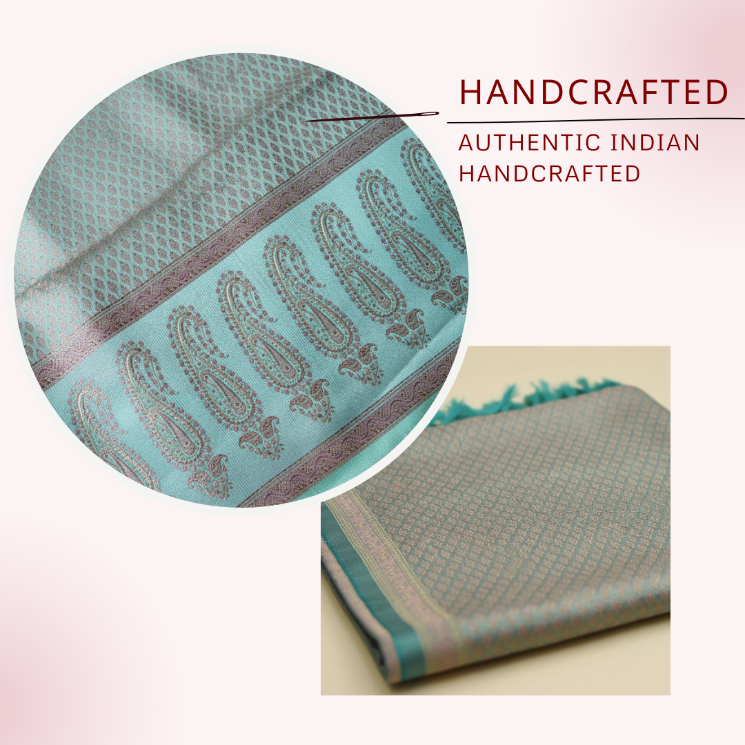 Banarasi silk stole in pastel blue – traditional Banaras handloom for gifting