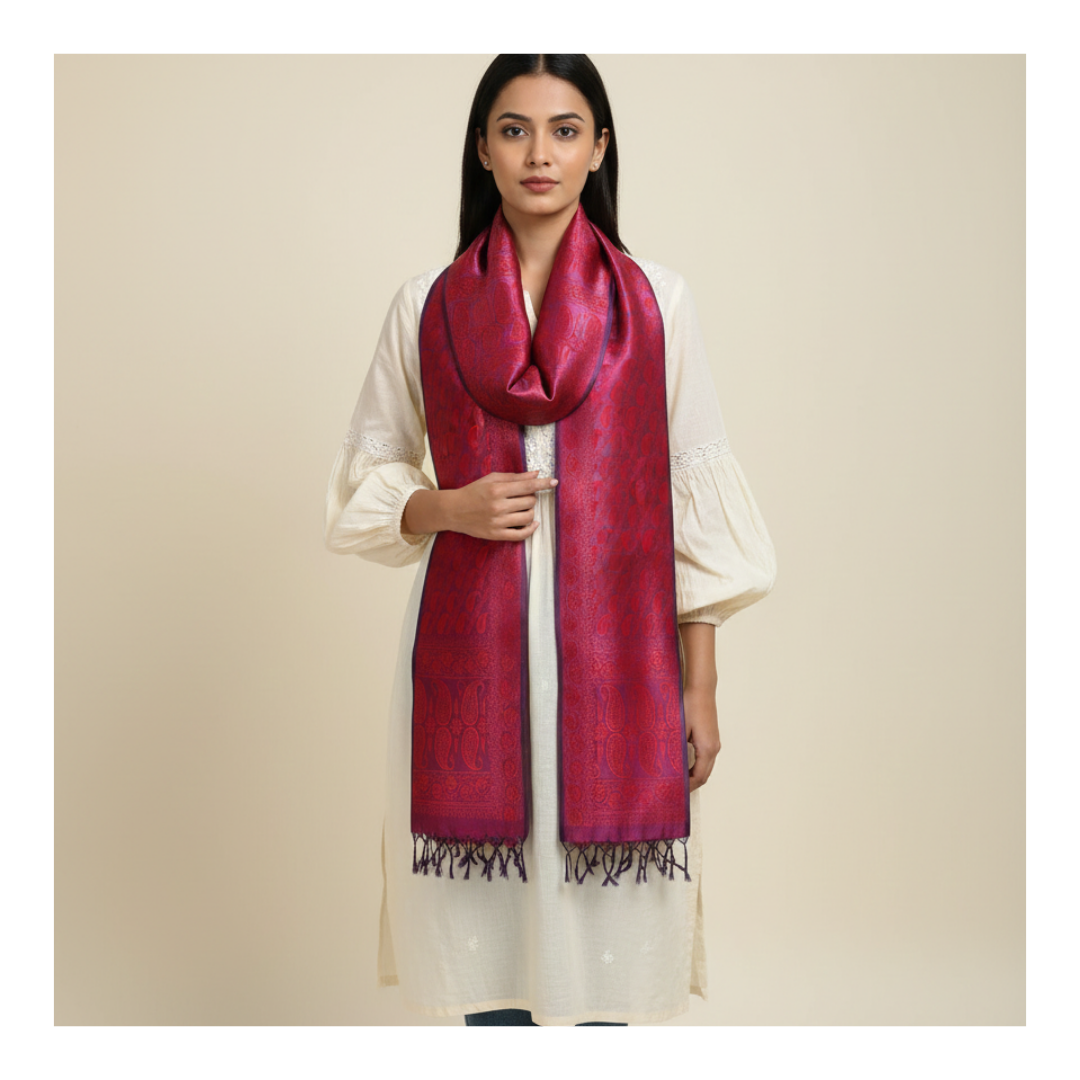 Banarasi silk stole on model - bridesmaid wedding gift India
