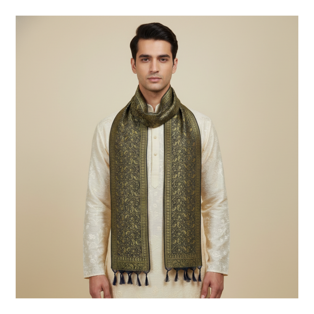 Banarasi silk stole texture with zari weaving - groomsmen gift