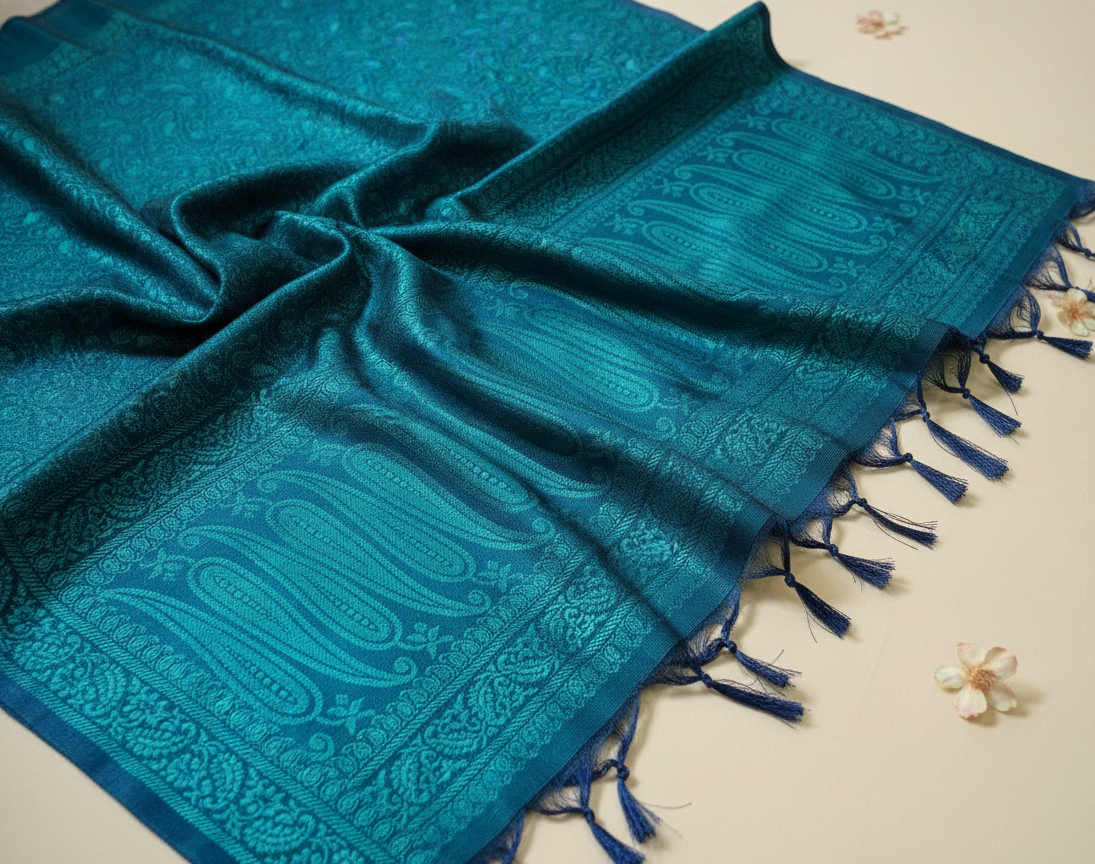 Blue Banarasi silk stole for men - ethnic wear for puja India
