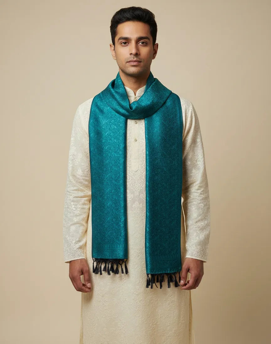 Banarasi silk stole for men - puja and wedding kurta stole handwoven in Kashi Banaras
