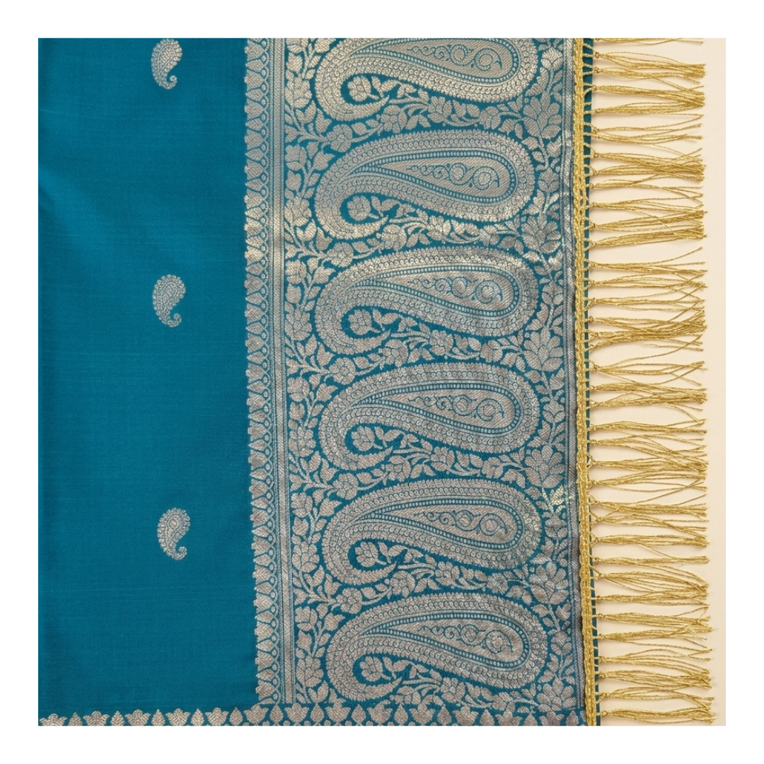 Blue Banarasi silk stole silhouette - perfect for corporate and wedding gifting

