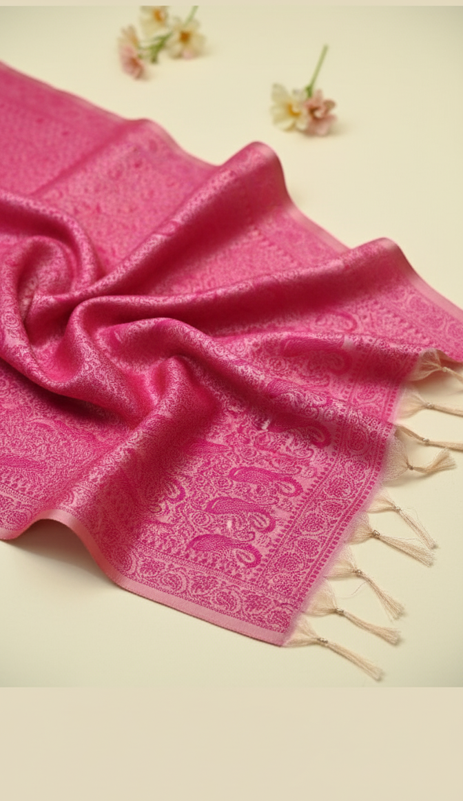 Mughal Paisley design Pink Banarasi Silk Stoles for Bridesmaid for Indian Wedding