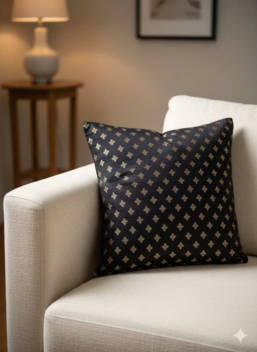 Luxury Aesthetic - HANDWOVEN Silk Cushion Cover with Zari work 16X16