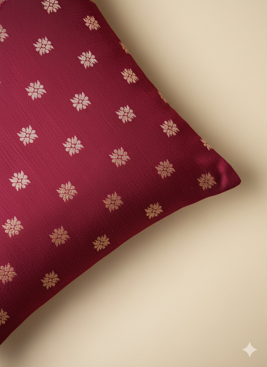 HANDWOVEN Silk Cushion Cover with Zari work 16 by 16 inch