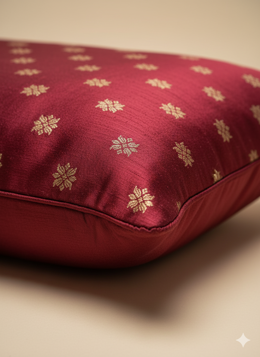 HANDWOVEN Silk Cushion Cover with Zari work 16 by 16 inch