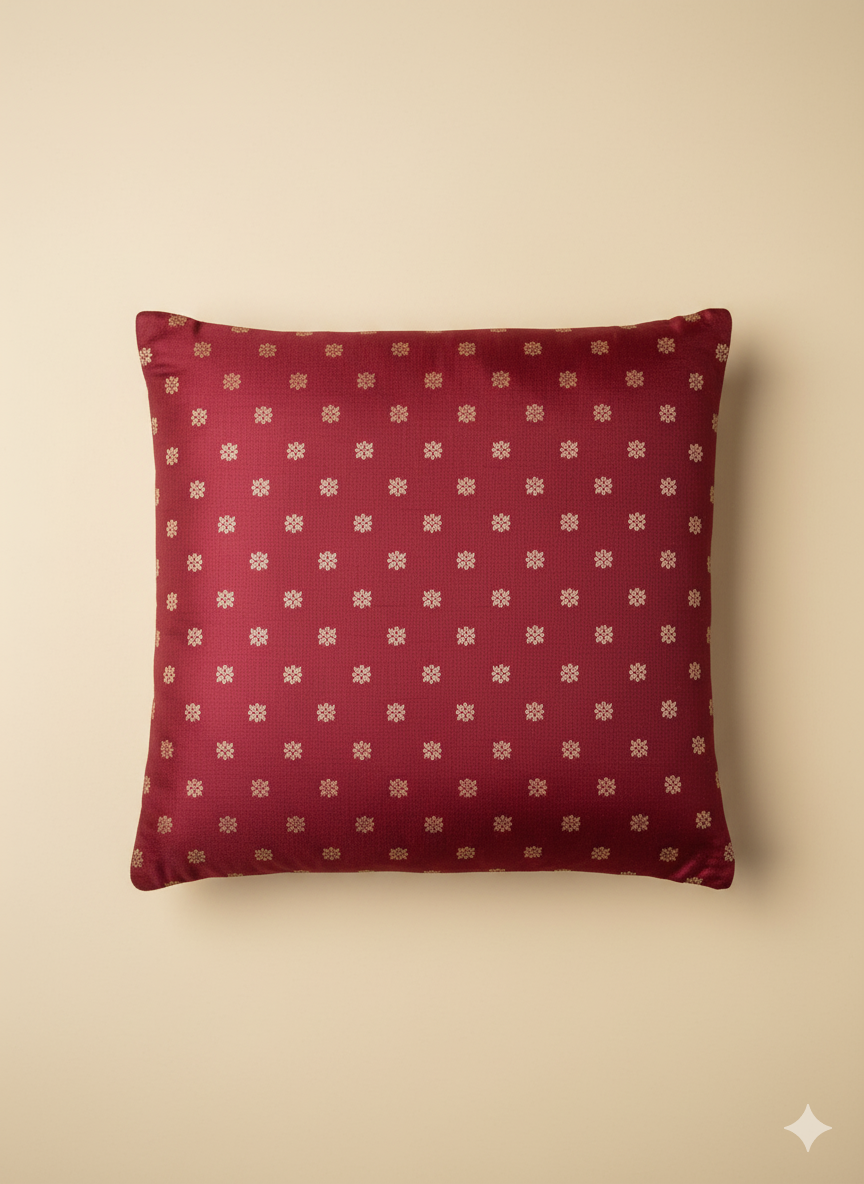 HANDWOVEN Silk Cushion Cover with Zari work 16 by 16 inch