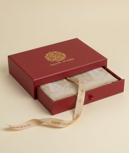 Cream HANDWOVEN Artisanal Pure Silk Banarasi Weave Stole