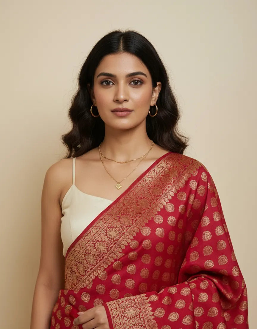 Crimson Banarasi pure silk dupatta - bridal wedding dupatta handwoven in Kashi Banaras
