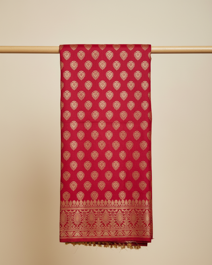 Crimson Banarasi silk dupatta for Karva Chauth and Navratri festivals
